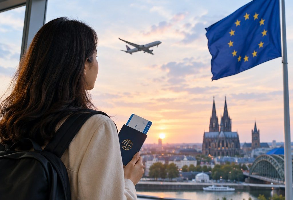 Ilustrasi pemeriksaan imigrasi digital EES saat masuk kawasan Schengen