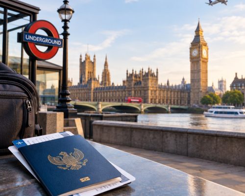 Ilustrasi pemeriksaan dokumen perjalanan untuk transit London